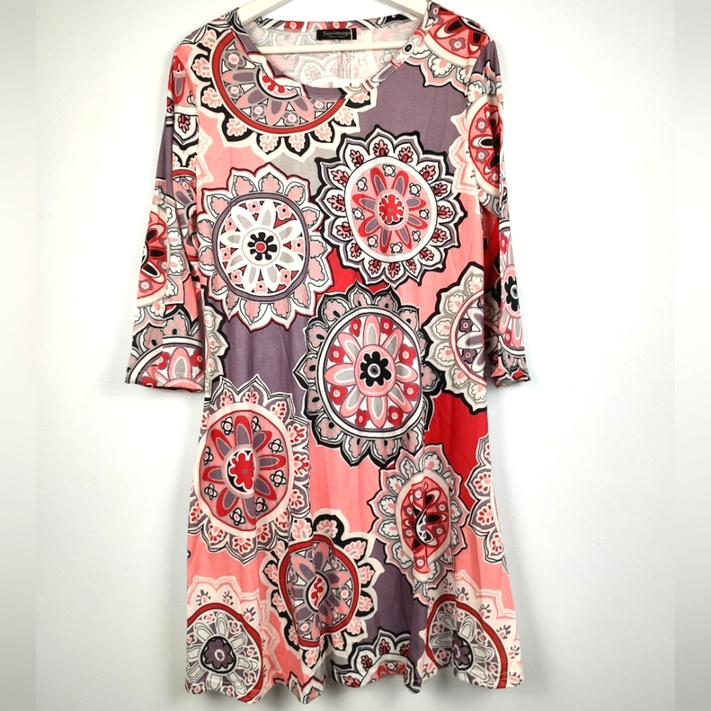 Suvimuga Pink Side Pocket Shift Dress, Size L